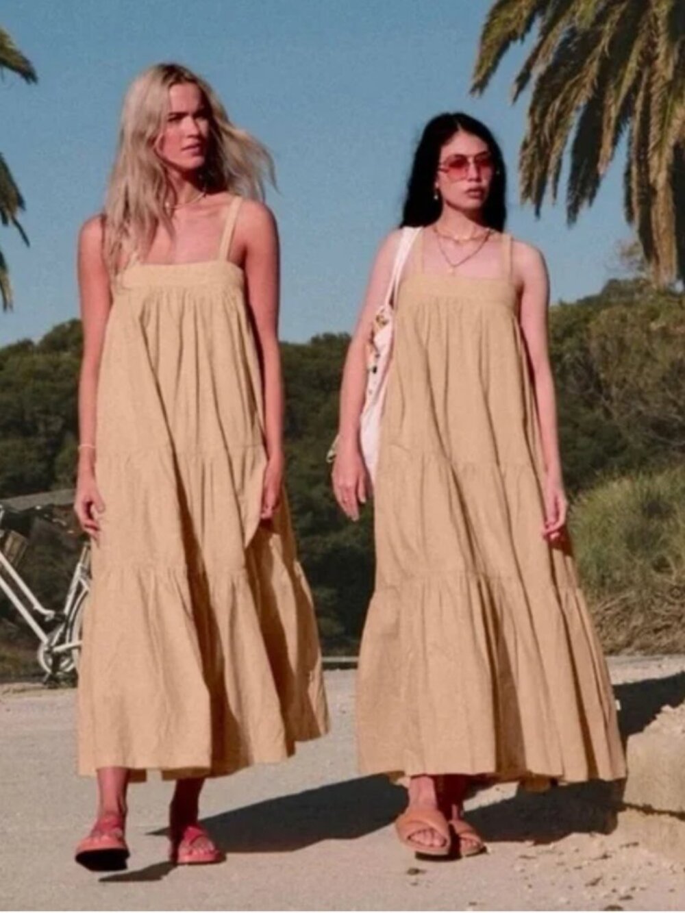 Araminta James Beige Sunset Maxi Tiered Dress Size Large